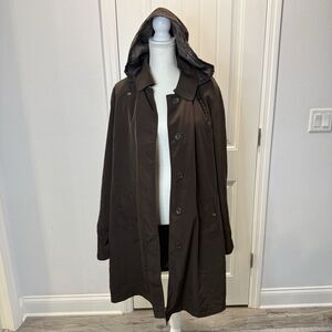 Gallery XL Overcoat 100% Polyester Detach Hooded Brown Midi Long Sleeves
